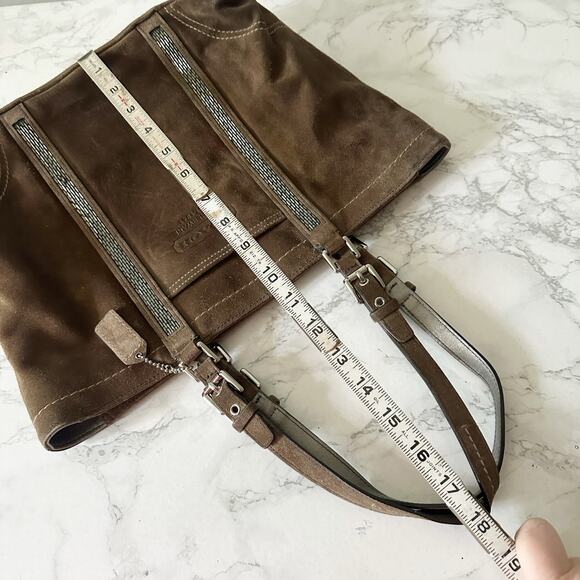 Coach Brown Suede Metallic Beaded Zip Top Shoulder Bag includes Hangtag - Picture 13 of 16